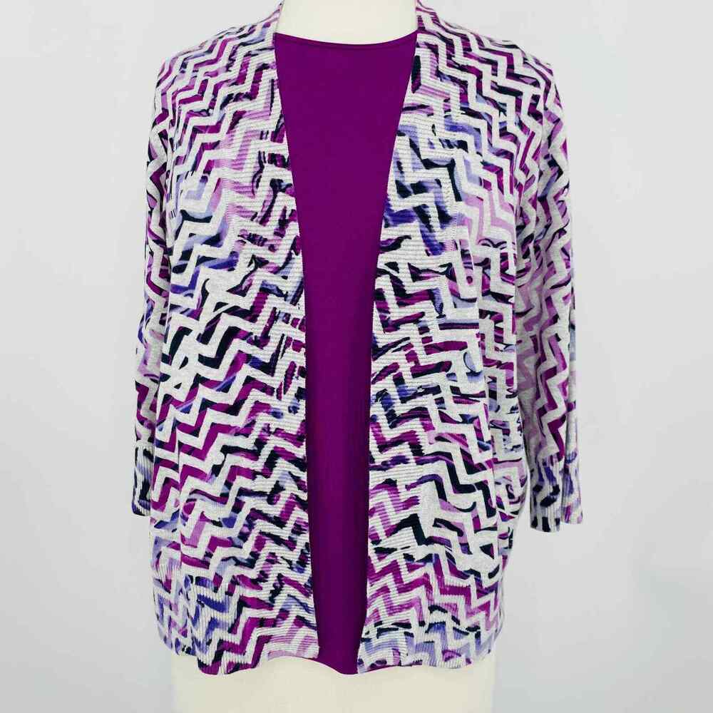 Christopher & Banks Cardigan Set Womens Petite Medium Purple Chevron Top Small